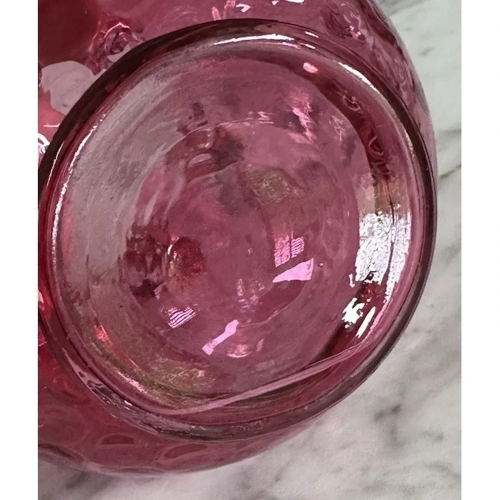 Vintage Fenton Cranberry Rose Bowl‎ Vase Inverted Reverse Coin Dot Art Glass